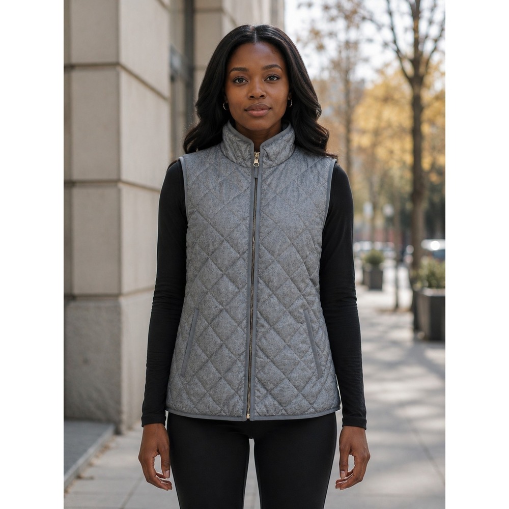 Old Navy Women's‎ Size L Quilted Puffer Vest Full Zip Herringbone Heather Gray